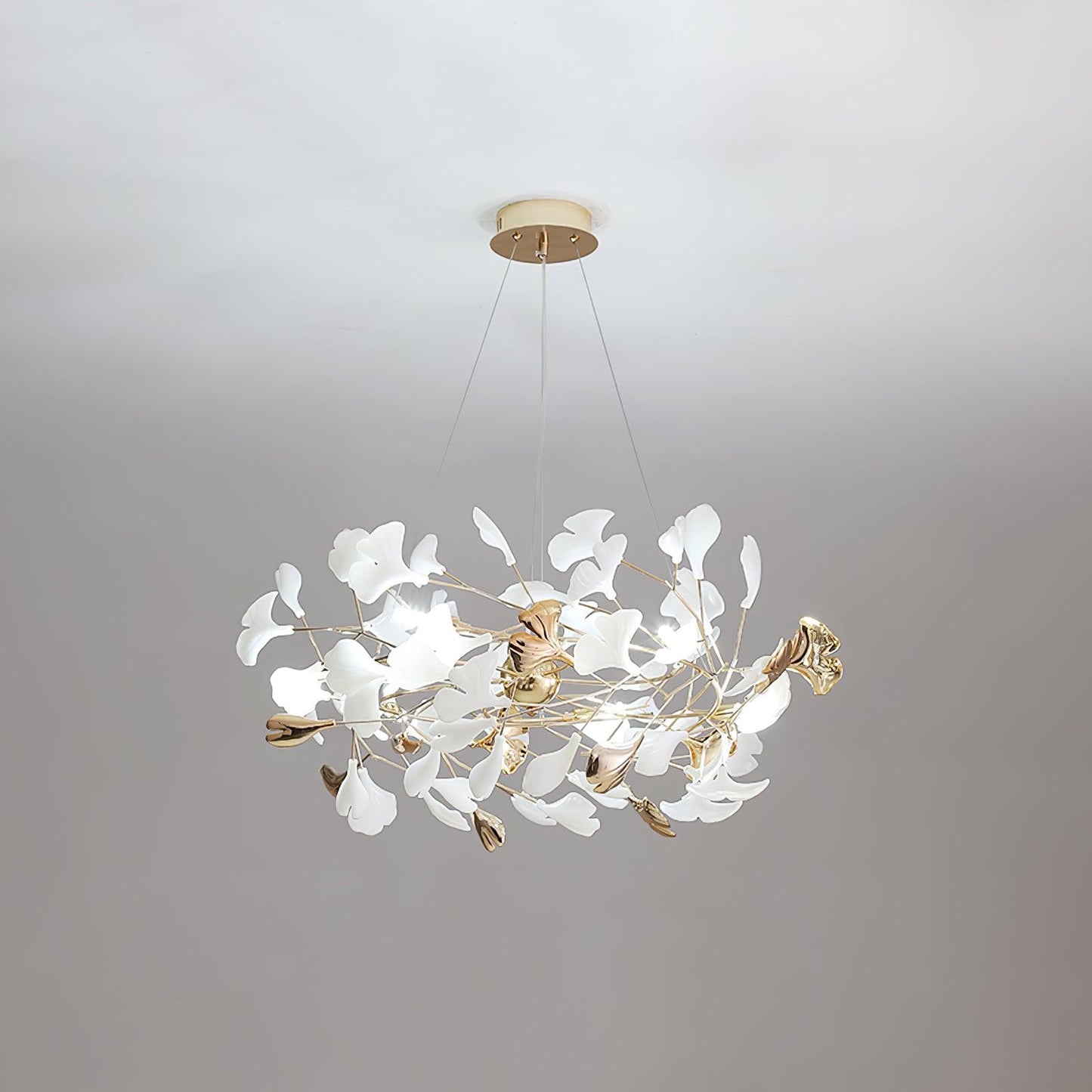 Gingko Bough Round Chandelier - Elegant Design with Adjustable Brightn