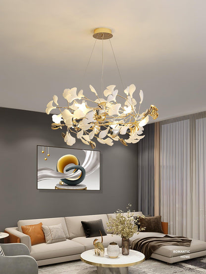 Gingko Bough Round Chandelier - Elegant Design with Adjustable Brightn