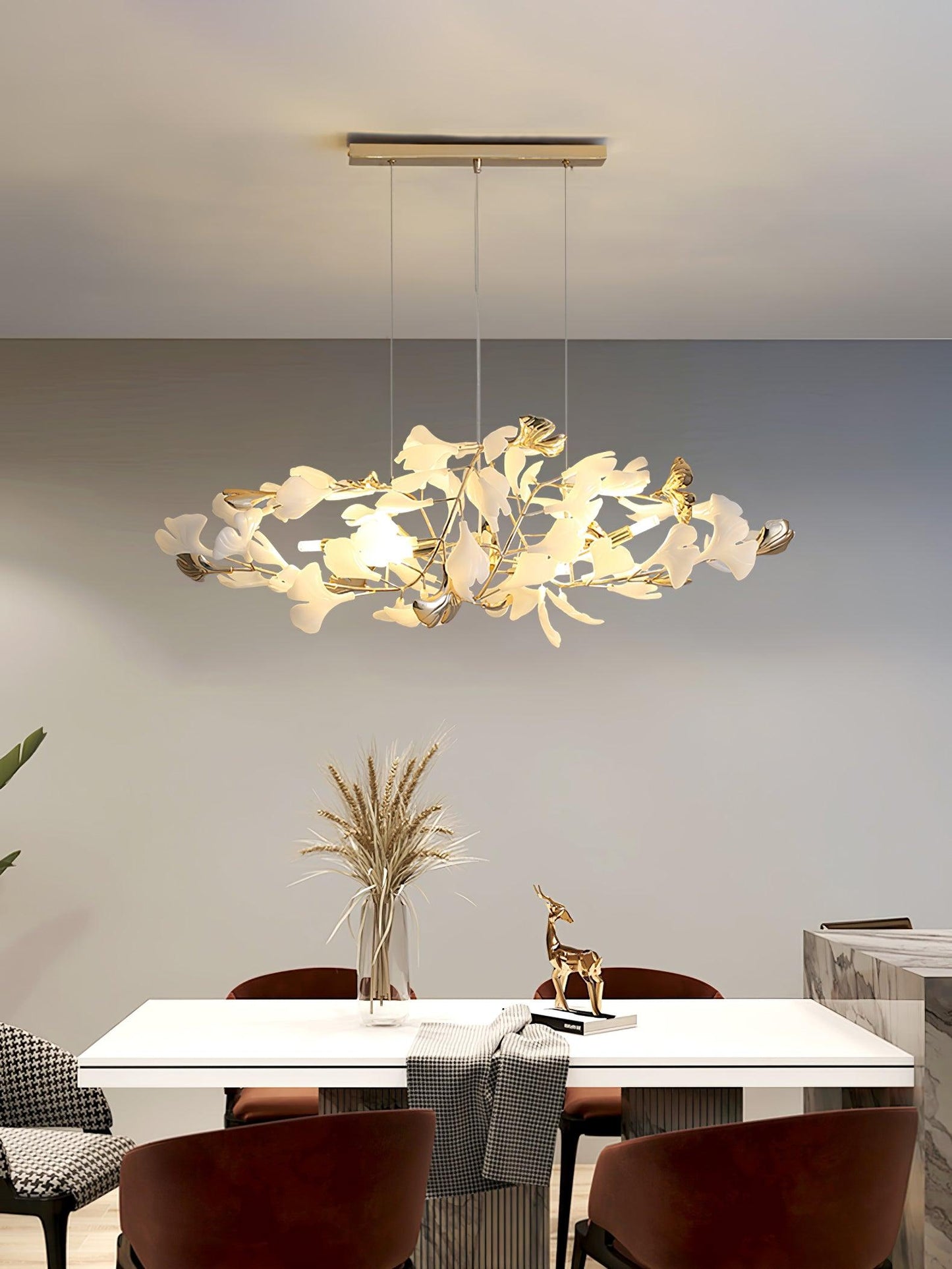 Gingko Bough Round Chandelier - Elegant Design with Adjustable Brightn