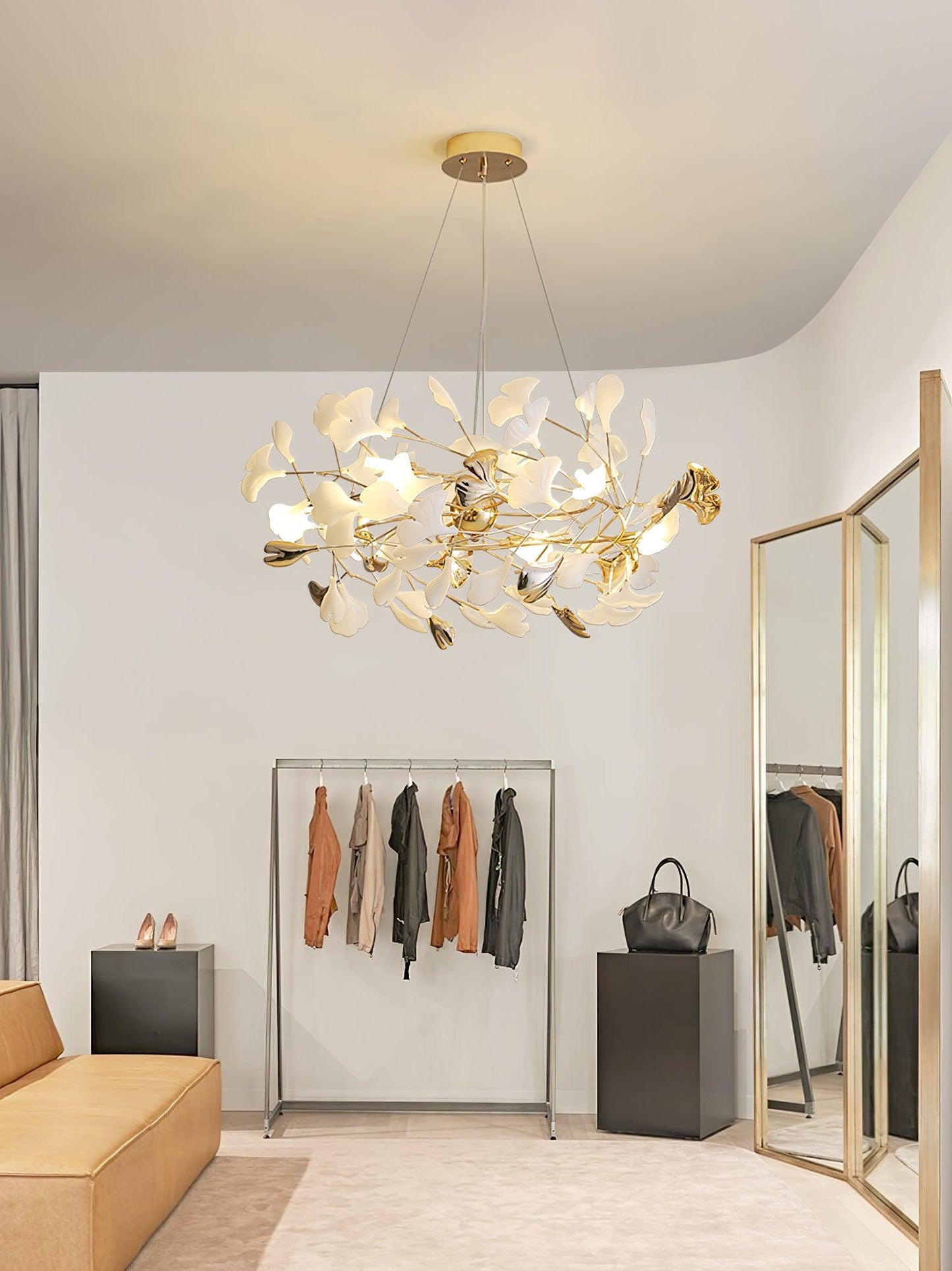 Gingko Bough Round Chandelier - Elegant Design with Adjustable Brightn