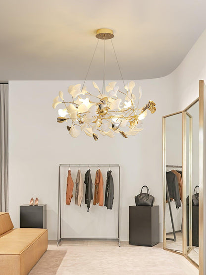 Gingko Bough Round Chandelier - Elegant Design with Adjustable Brightn