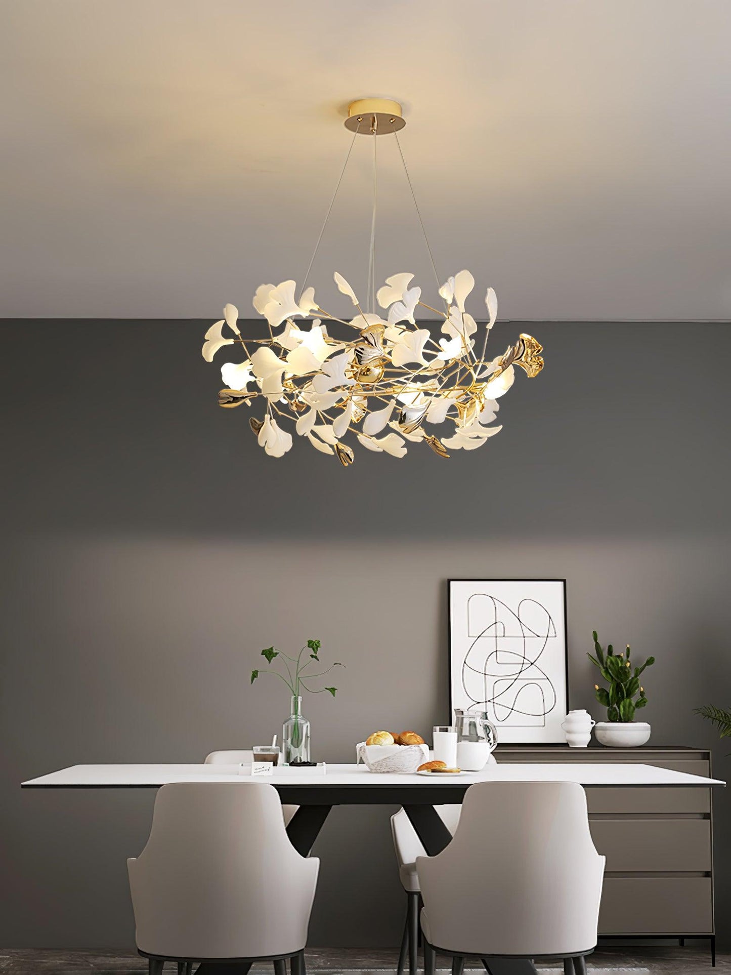 Gingko Bough Round Chandelier - Elegant Design with Adjustable Brightn
