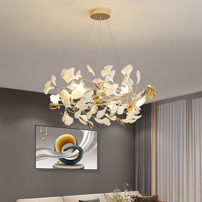Gingko Bough Round Chandelier - Elegant Design with Adjustable Brightn