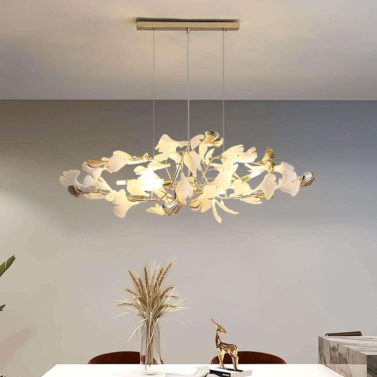 Gingko Bough Round Chandelier - Elegant Design with Adjustable Brightn