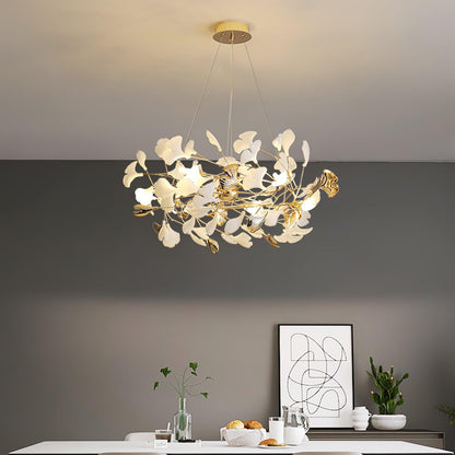 Gingko Bough Round Chandelier - Elegant Design with Adjustable Brightn