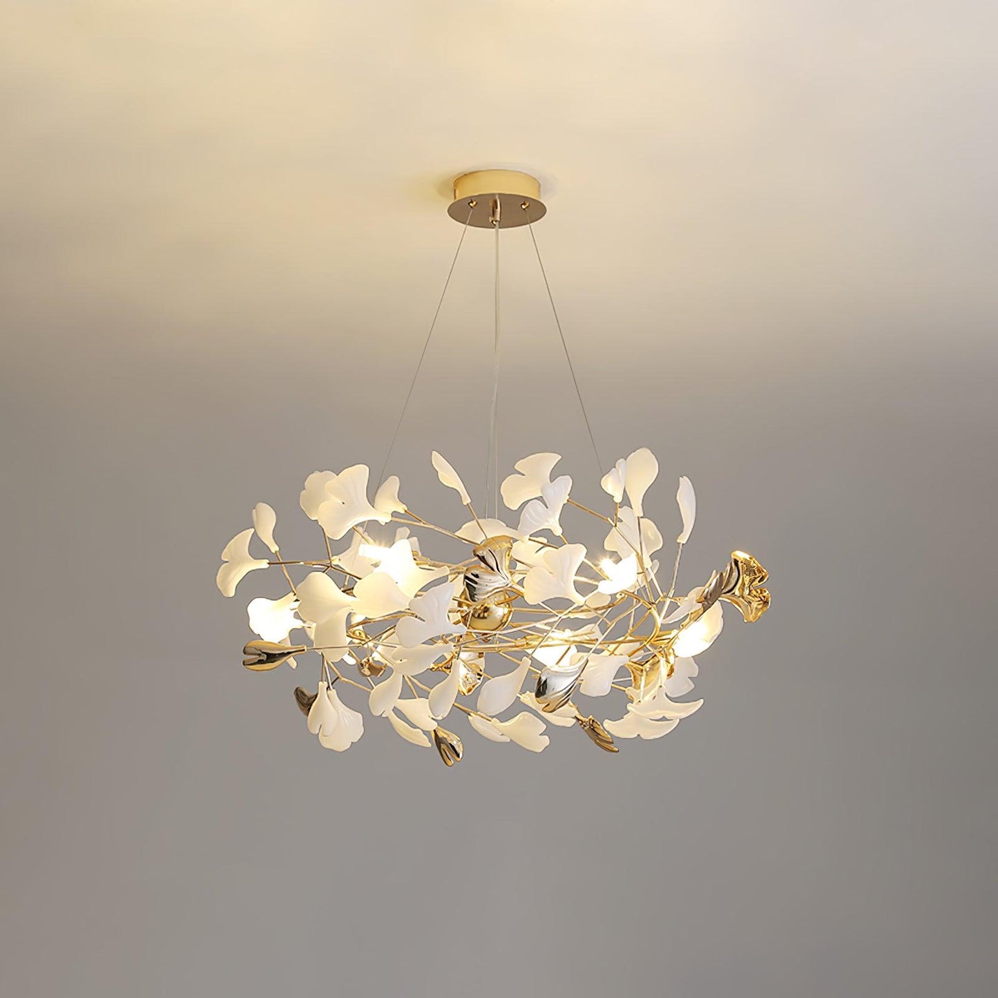Gingko Bough Round Chandelier - Elegant Design with Adjustable Brightn