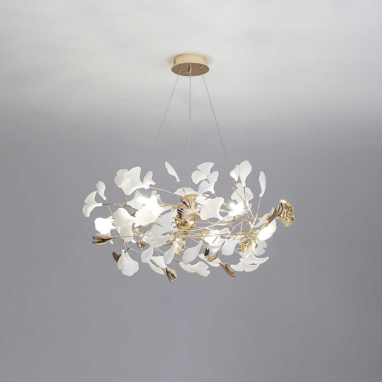 Gingko Bough Round Chandelier - Elegant Design with Adjustable Brightn