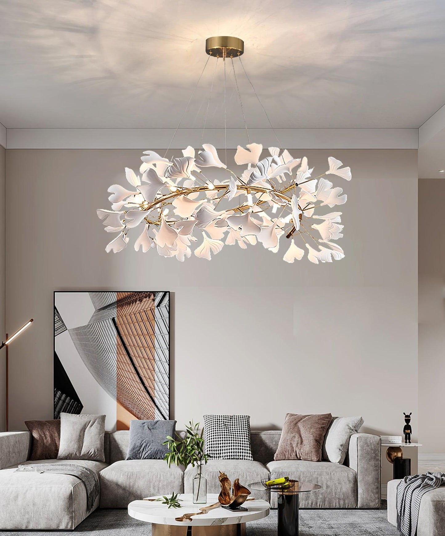 Gingko Halo Chandelier - Modern LED Lighting, Adjustable Height & Dimm
