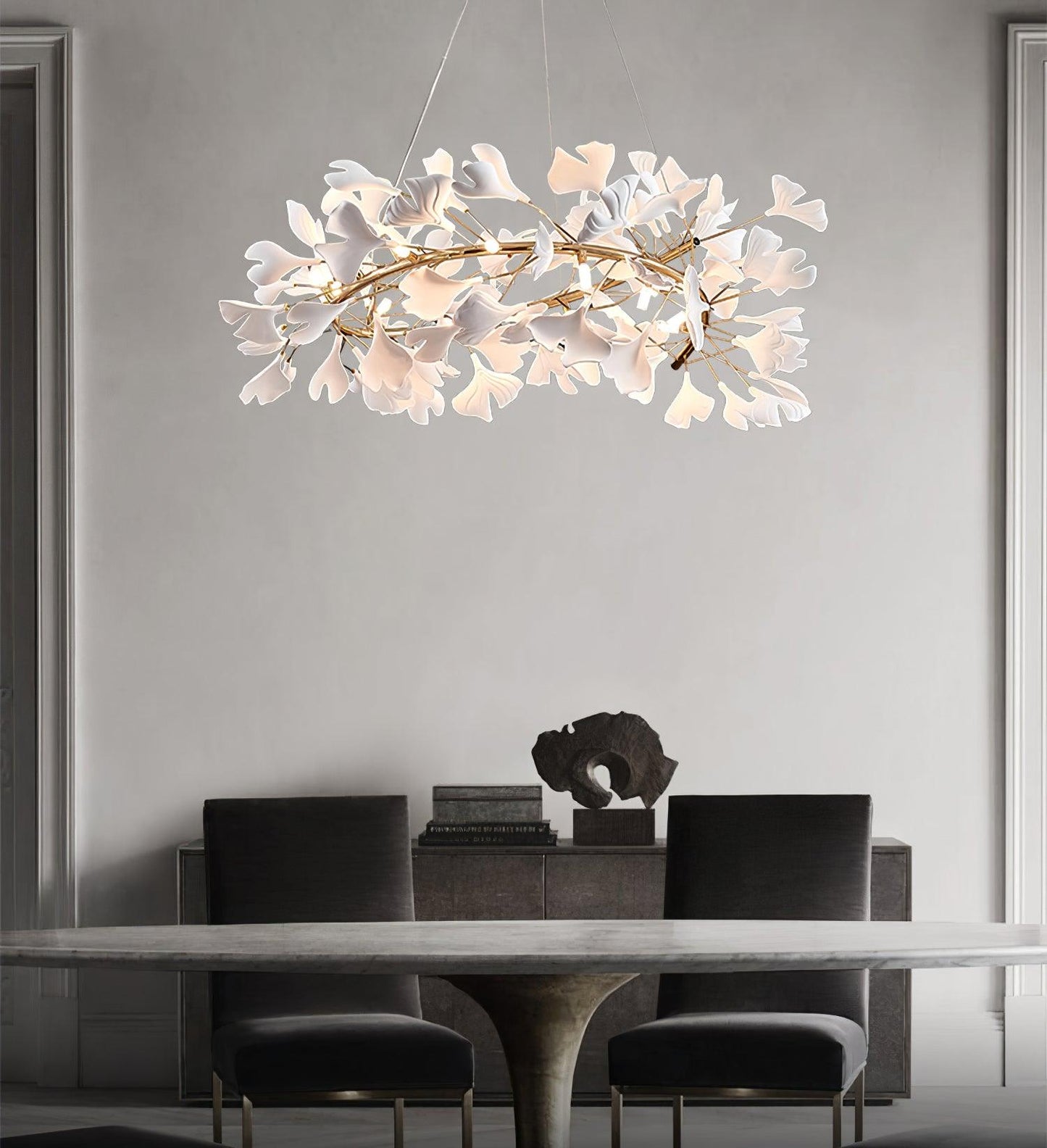 Gingko Halo Chandelier - Modern LED Lighting, Adjustable Height & Dimm
