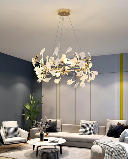 Gingko Halo Chandelier - Modern LED Lighting, Adjustable Height & Dimm