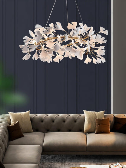 Gingko Halo Chandelier - Modern LED Lighting, Adjustable Height & Dimm
