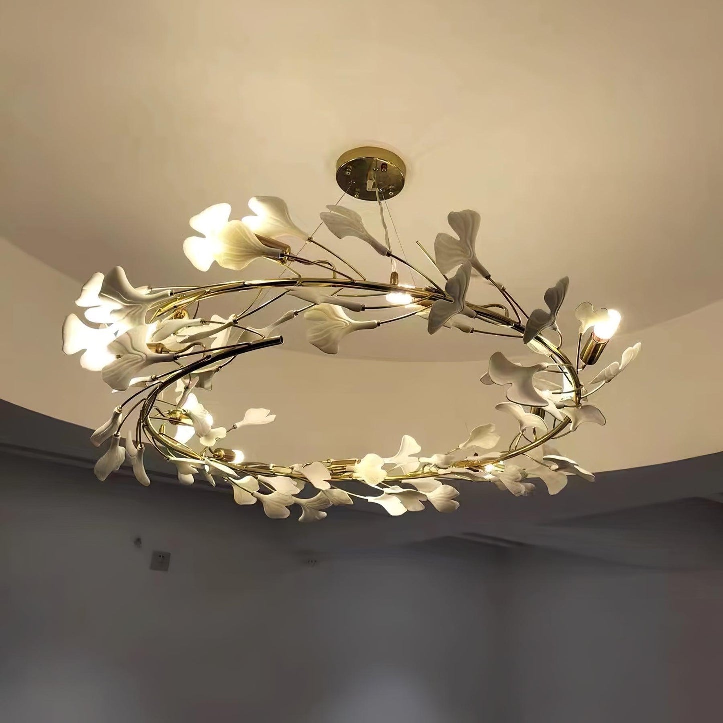 Gingko Halo Chandelier - Modern LED Lighting, Adjustable Height & Dimm