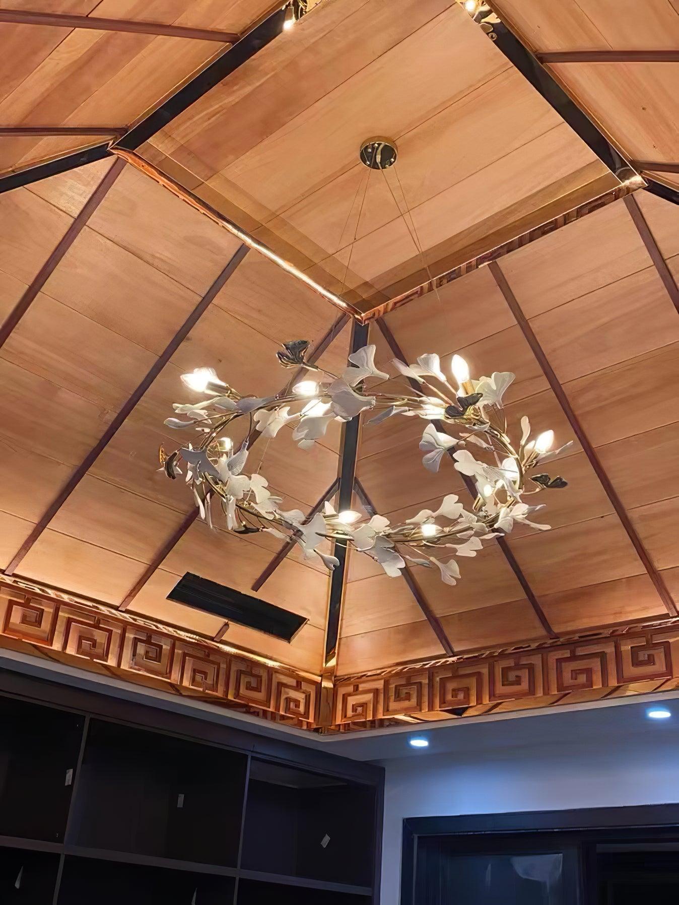 Gingko Halo Chandelier - Modern LED Lighting, Adjustable Height & Dimm