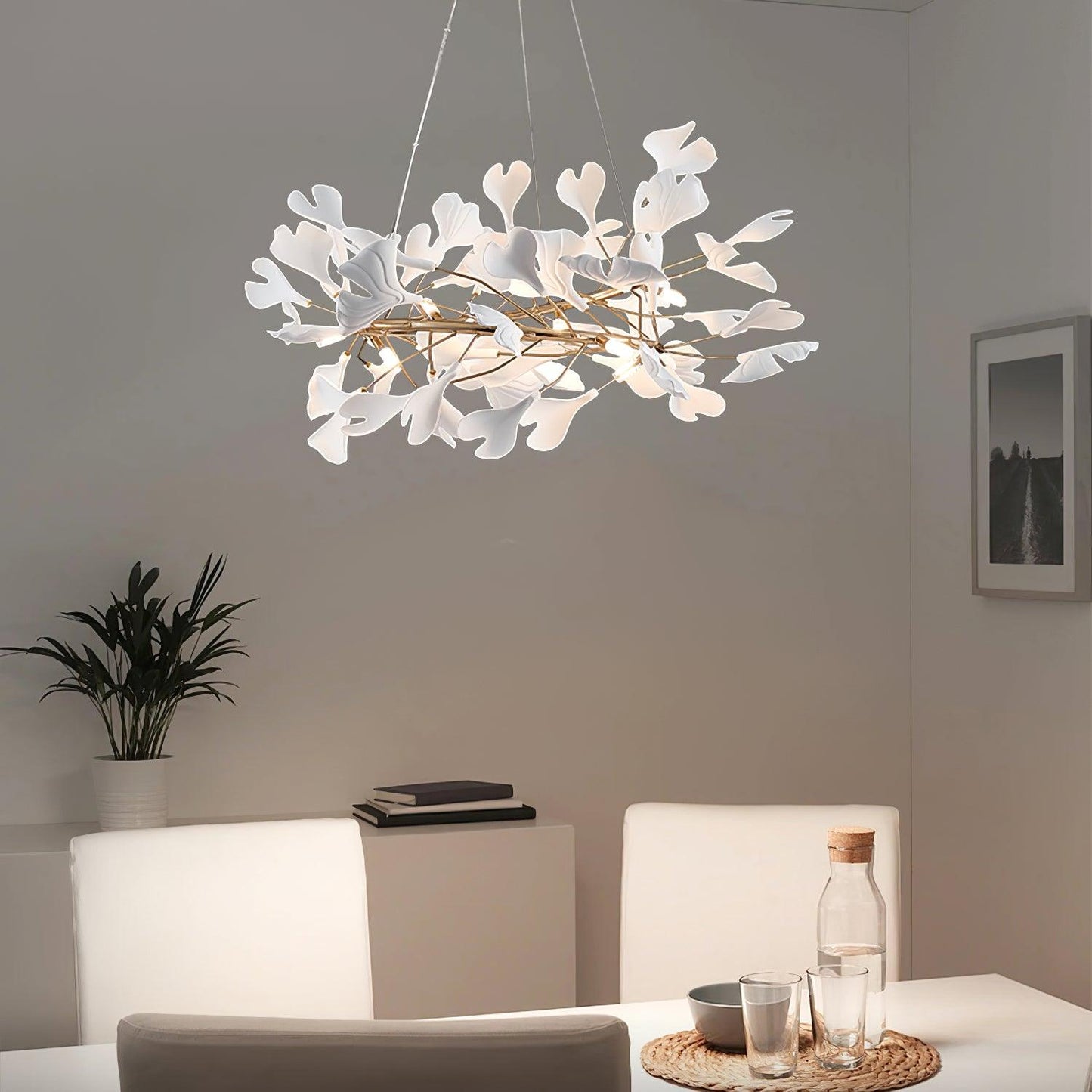 Gingko Halo Chandelier - Modern LED Lighting, Adjustable Height & Dimm