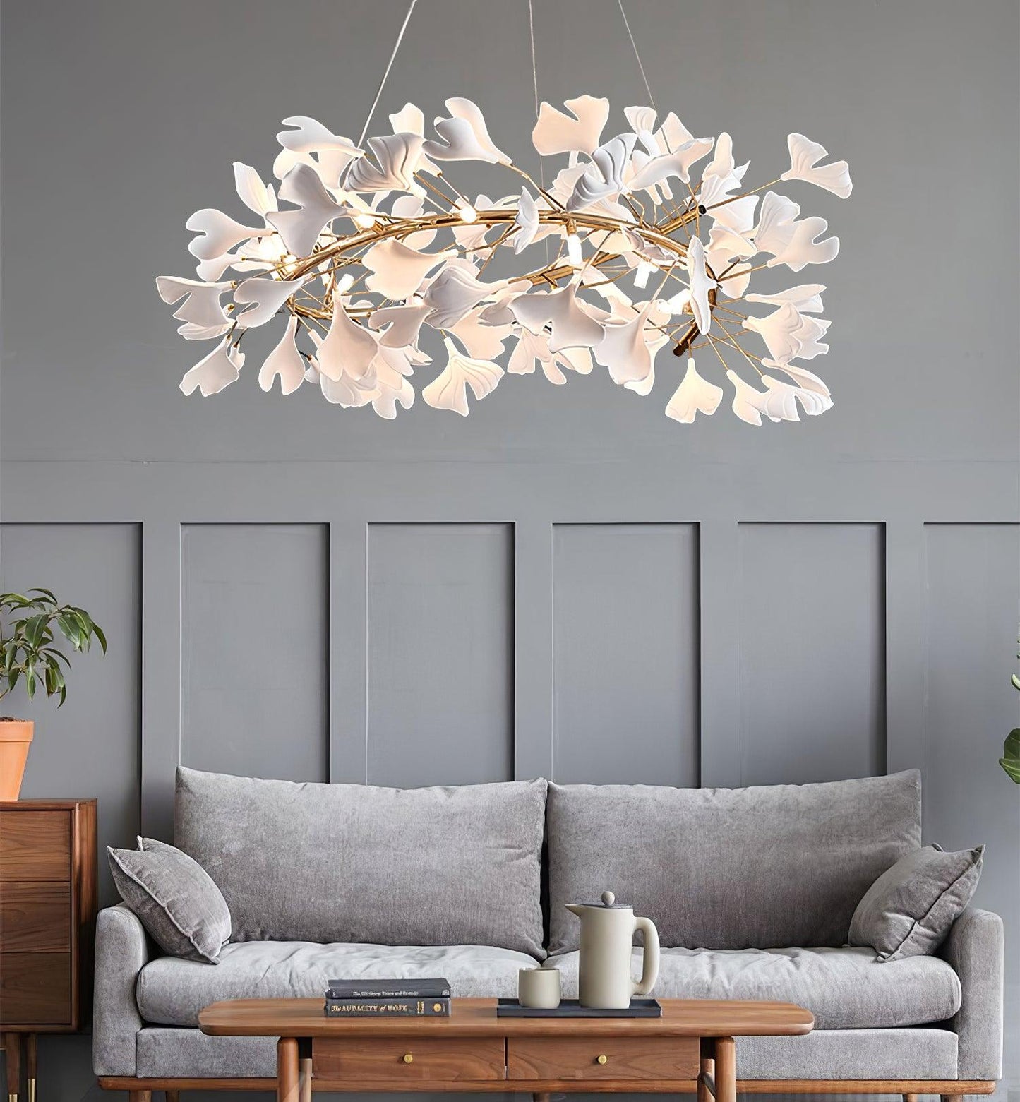 Gingko Halo Chandelier - Modern LED Lighting, Adjustable Height & Dimm
