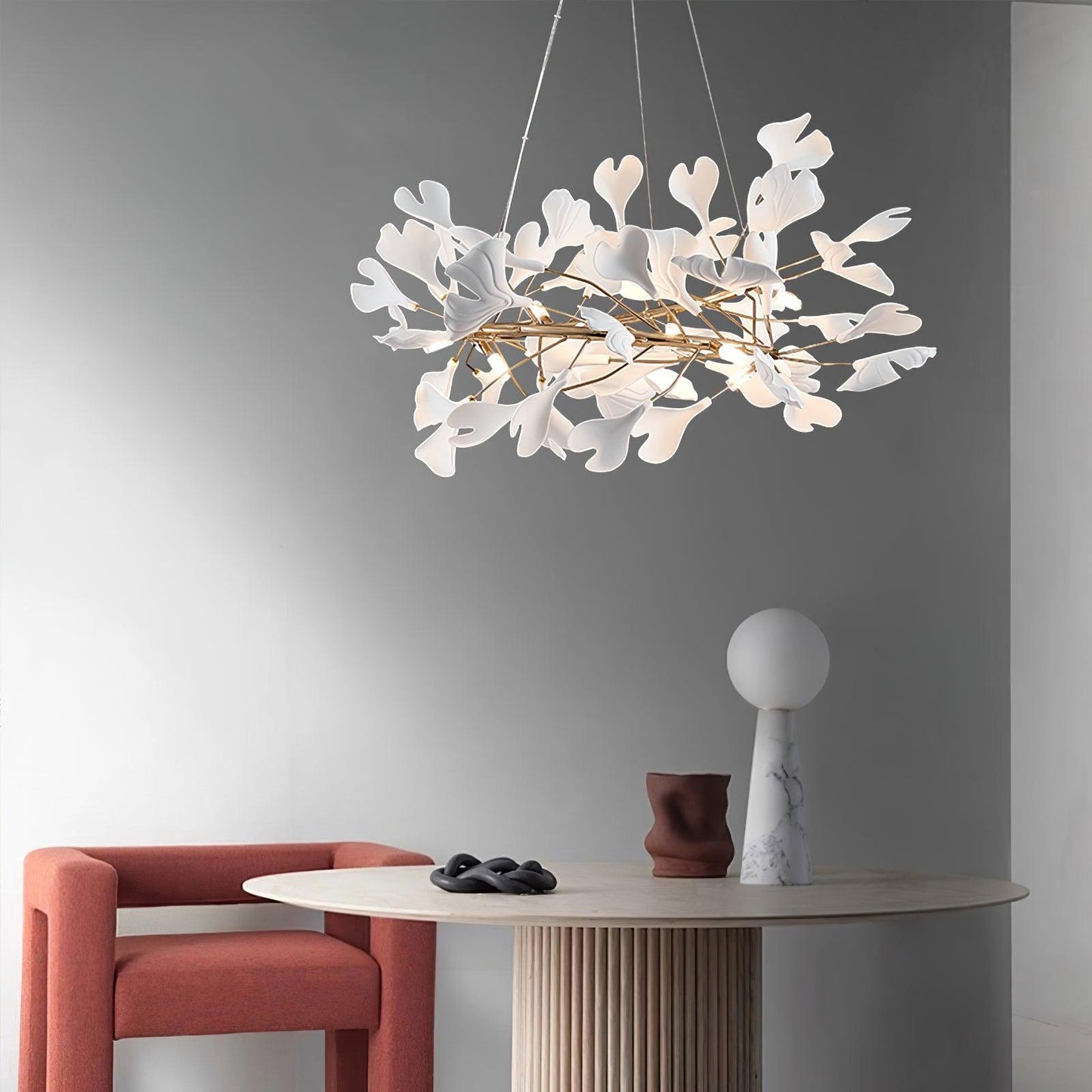 Gingko Halo Chandelier - Modern LED Lighting, Adjustable Height & Dimm