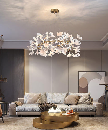 Gingko Halo Chandelier - Modern LED Lighting, Adjustable Height & Dimm