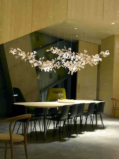 Elegant Gold & White Gingko Leaf Chandelier - Adjustable Height, LED C