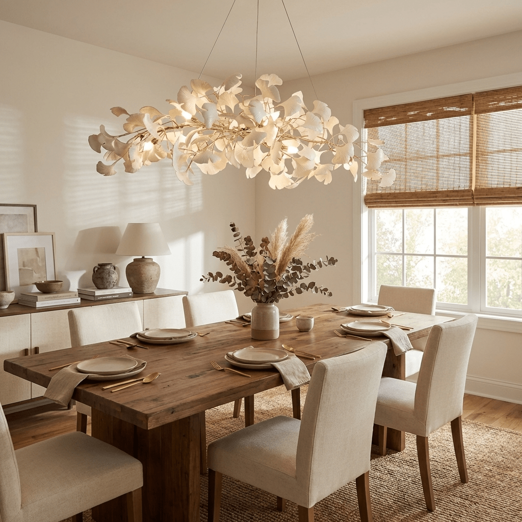 Gingko Plume Chandelier - Elegant Design with Adjustable Brightness