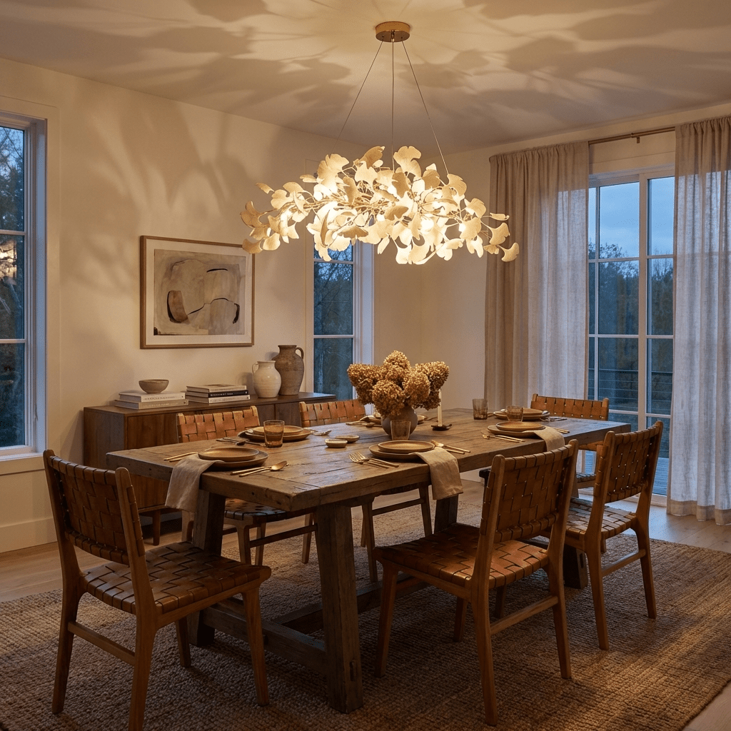 Gingko Plume Chandelier - Elegant Design with Adjustable Brightness