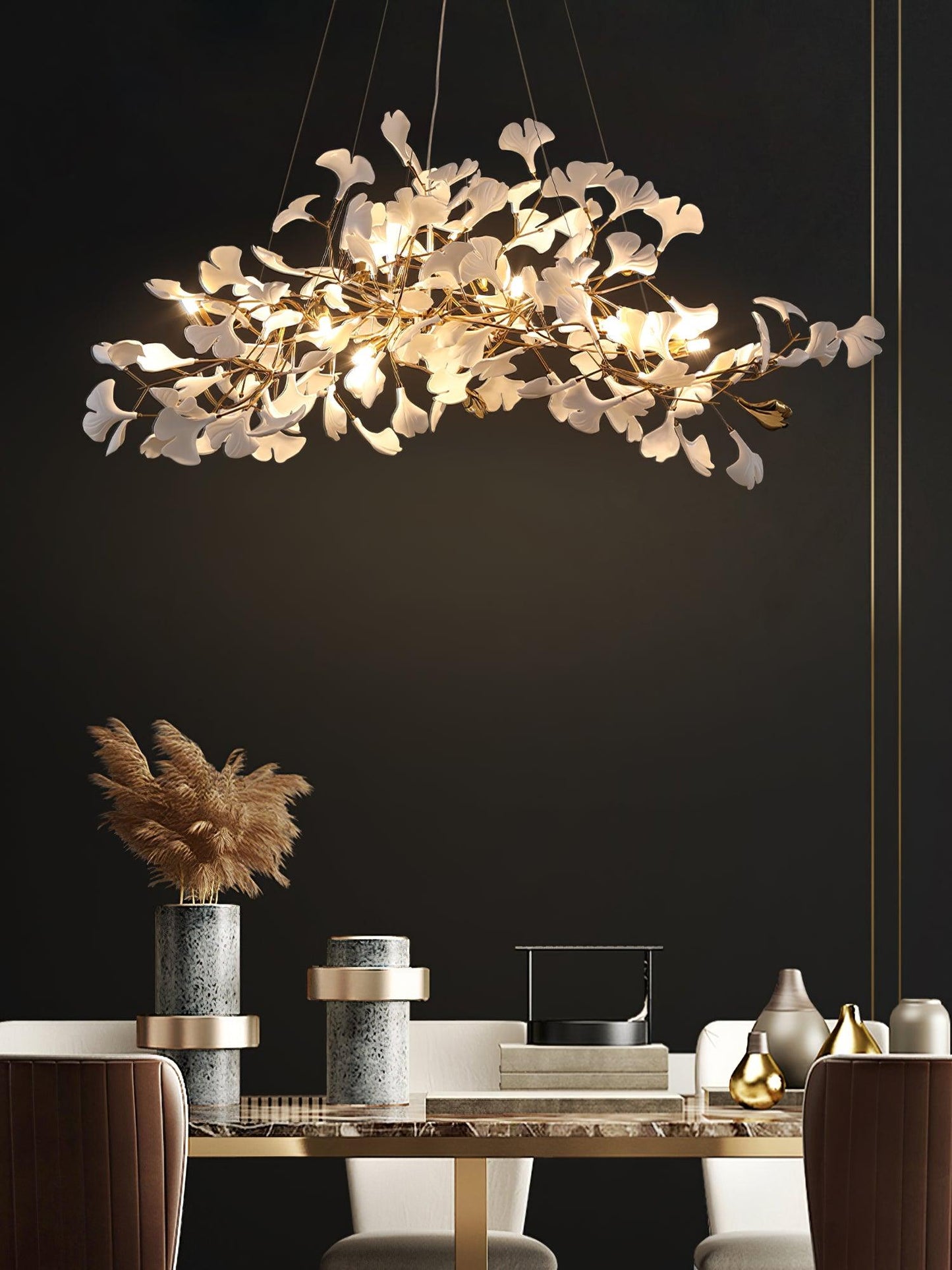 Gingko Plume Chandelier - Elegant Design with Adjustable Brightness