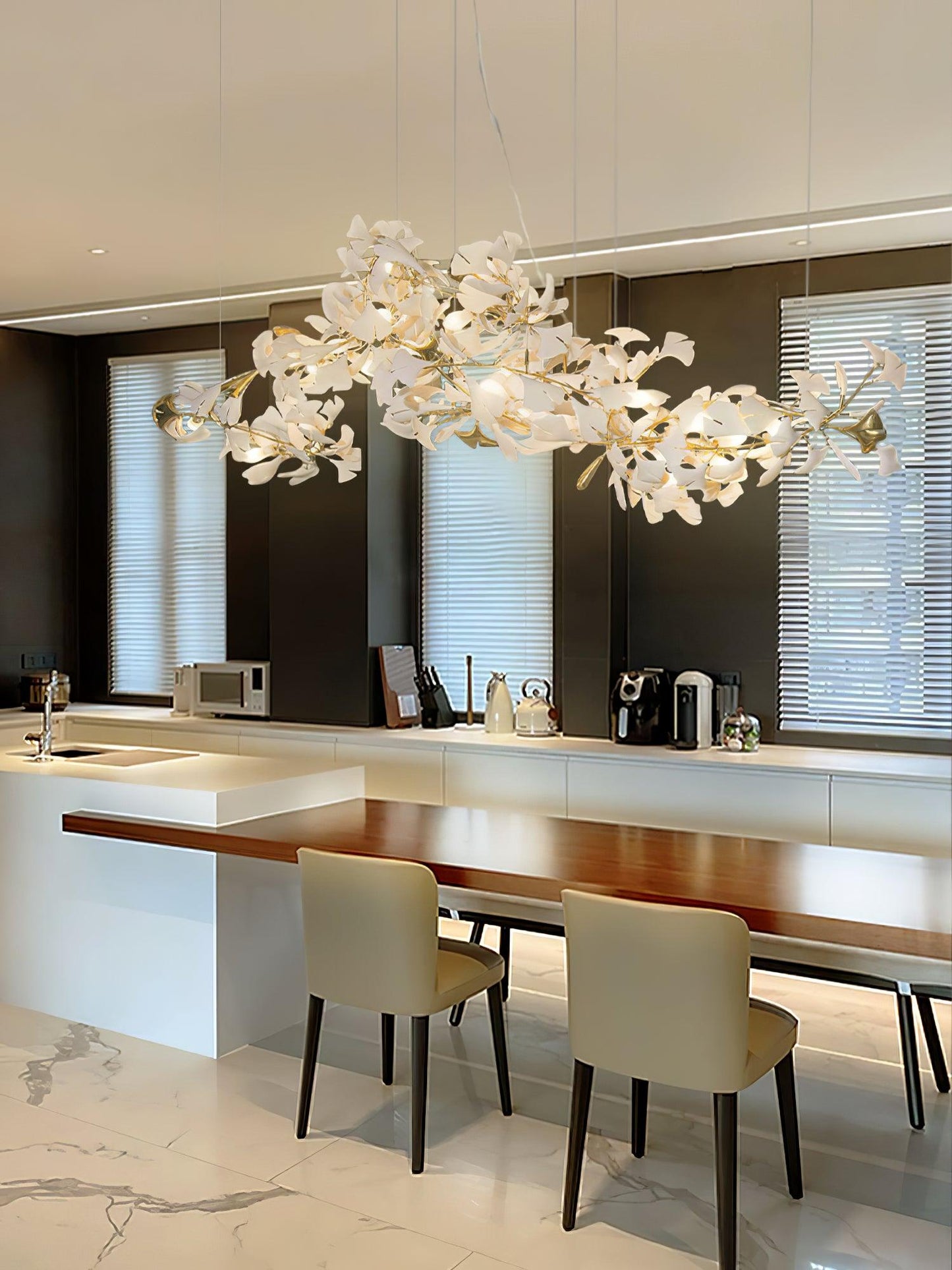 Gingko Plume Chandelier - Elegant Design with Adjustable Brightness