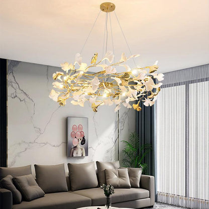 Gingko Ring Chandelier - Modern LED Design with Adjustable Brightness