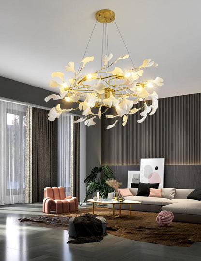 Gingko Ring Chandelier - Modern LED Design with Adjustable Brightness