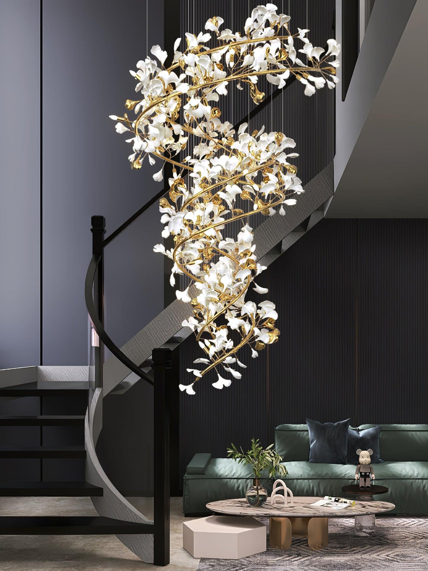 Gingko Spiral Leaf Chandelier - Elegant Design with LED Illumination