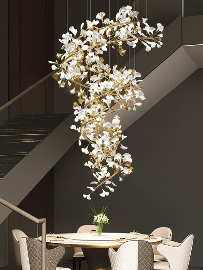 Gingko Spiral Leaf Chandelier - Elegant Design with LED Illumination