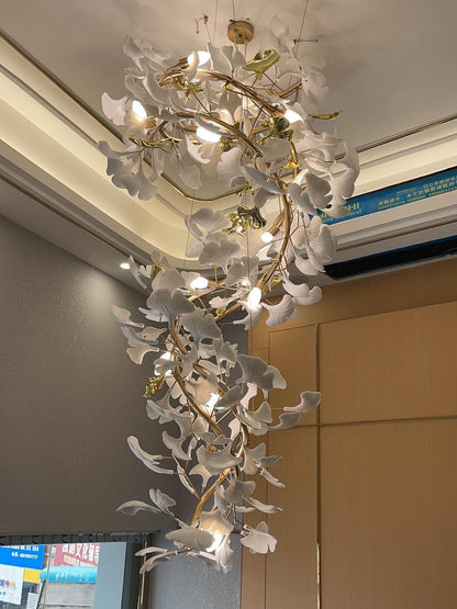 Gingko Spiral Leaf Chandelier - Elegant Design with LED Illumination