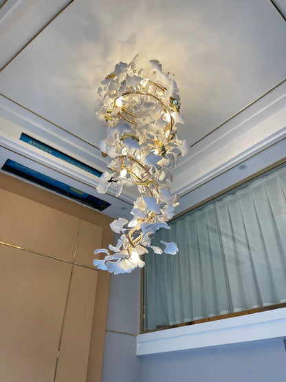 Gingko Spiral Leaf Chandelier - Elegant Design with LED Illumination