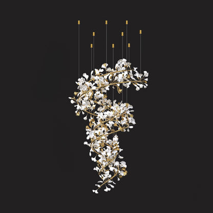 Gingko Spiral Leaf Chandelier - Elegant Design with LED Illumination