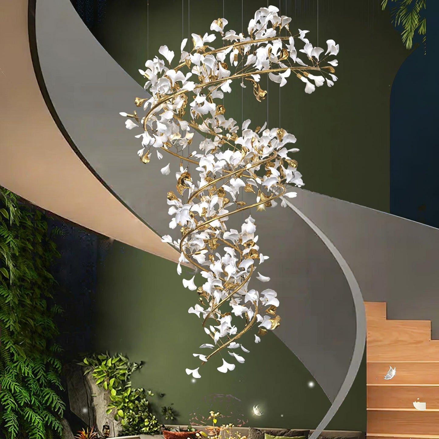 Gingko Spiral Leaf Chandelier - Elegant Design with LED Illumination