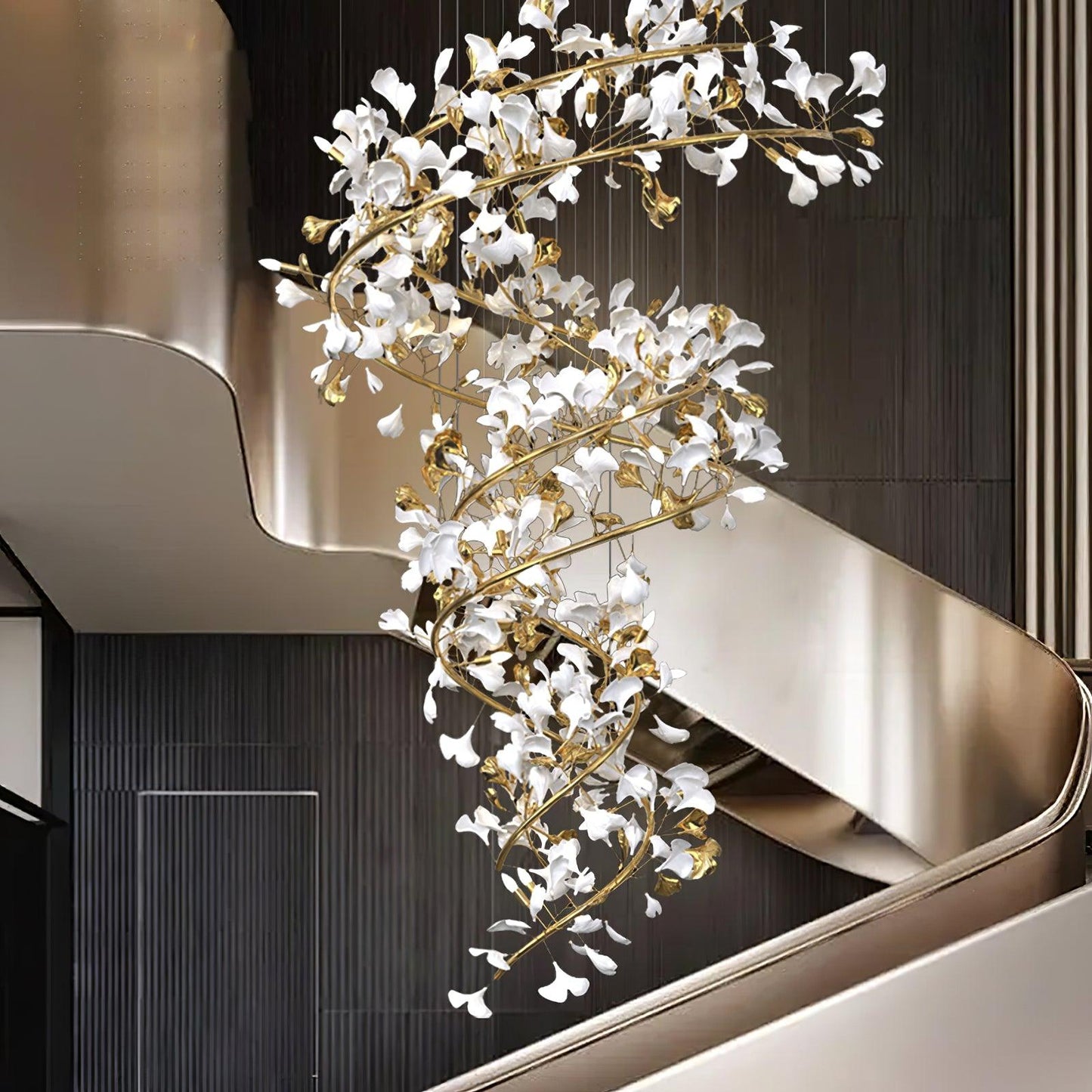Gingko Spiral Leaf Chandelier - Elegant Design with LED Illumination