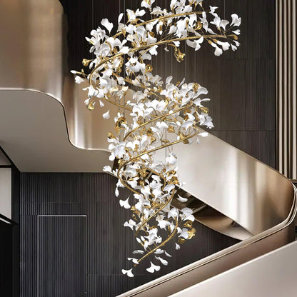Gingko Spiral Leaf Chandelier - Elegant Design with LED Illumination
