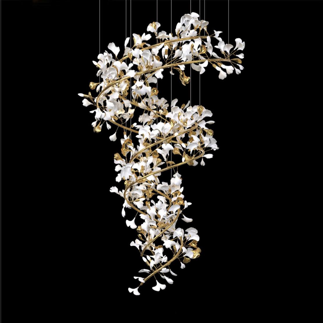 Gingko Spiral Leaf Chandelier - Elegant Design with LED Illumination