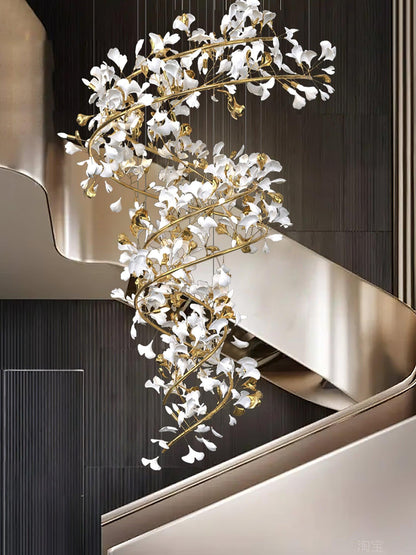 Gingko Spiral Leaf Chandelier - Elegant Design with LED Illumination