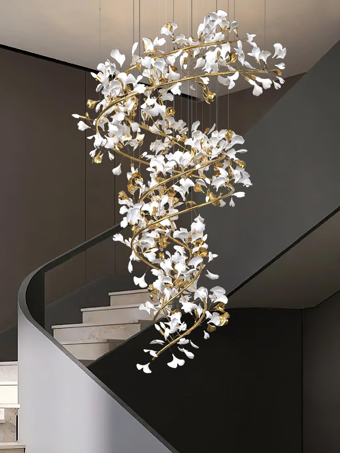 Gingko Spiral Leaf Chandelier - Elegant Design with LED Illumination