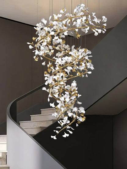 Gingko Spiral Leaf Chandelier - Elegant Design with LED Illumination