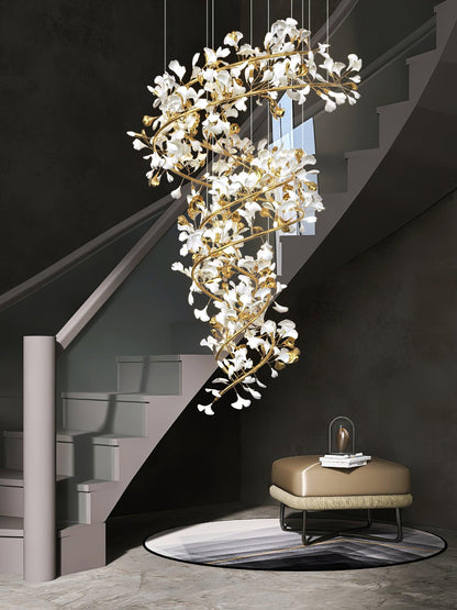 Gingko Spiral Leaf Chandelier - Elegant Design with LED Illumination