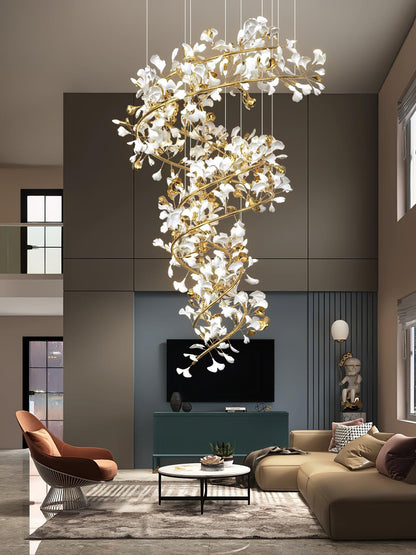 Gingko Spiral Leaf Chandelier - Elegant Design with LED Illumination