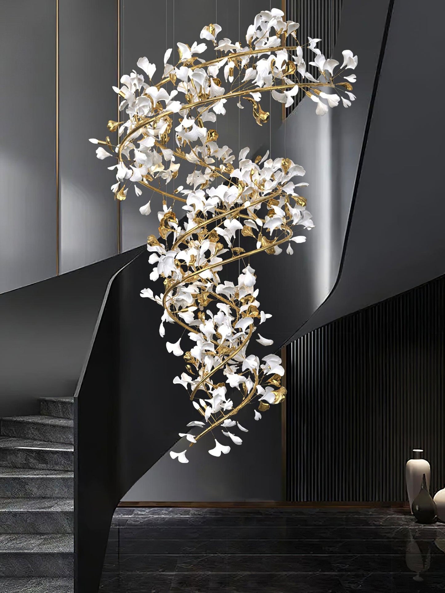 Gingko Spiral Leaf Chandelier - Elegant Design with LED Illumination