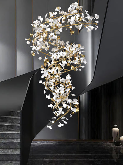 Gingko Spiral Leaf Chandelier - Elegant Design with LED Illumination