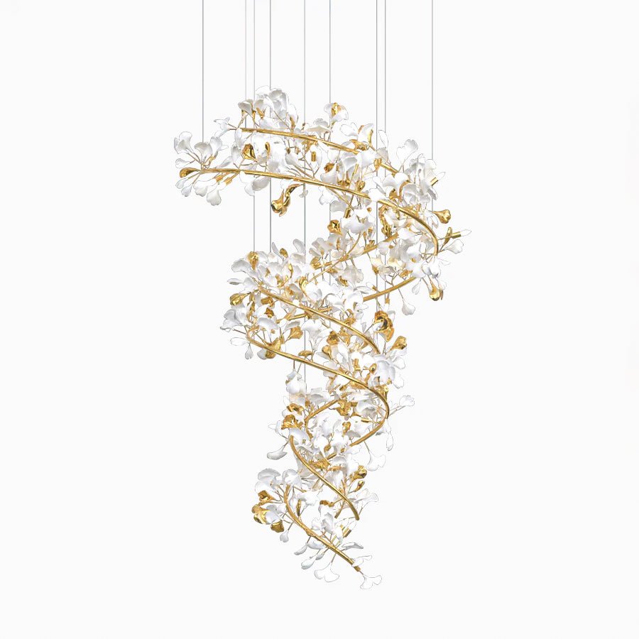 Gingko Spiral Leaf Chandelier - Elegant Design with LED Illumination