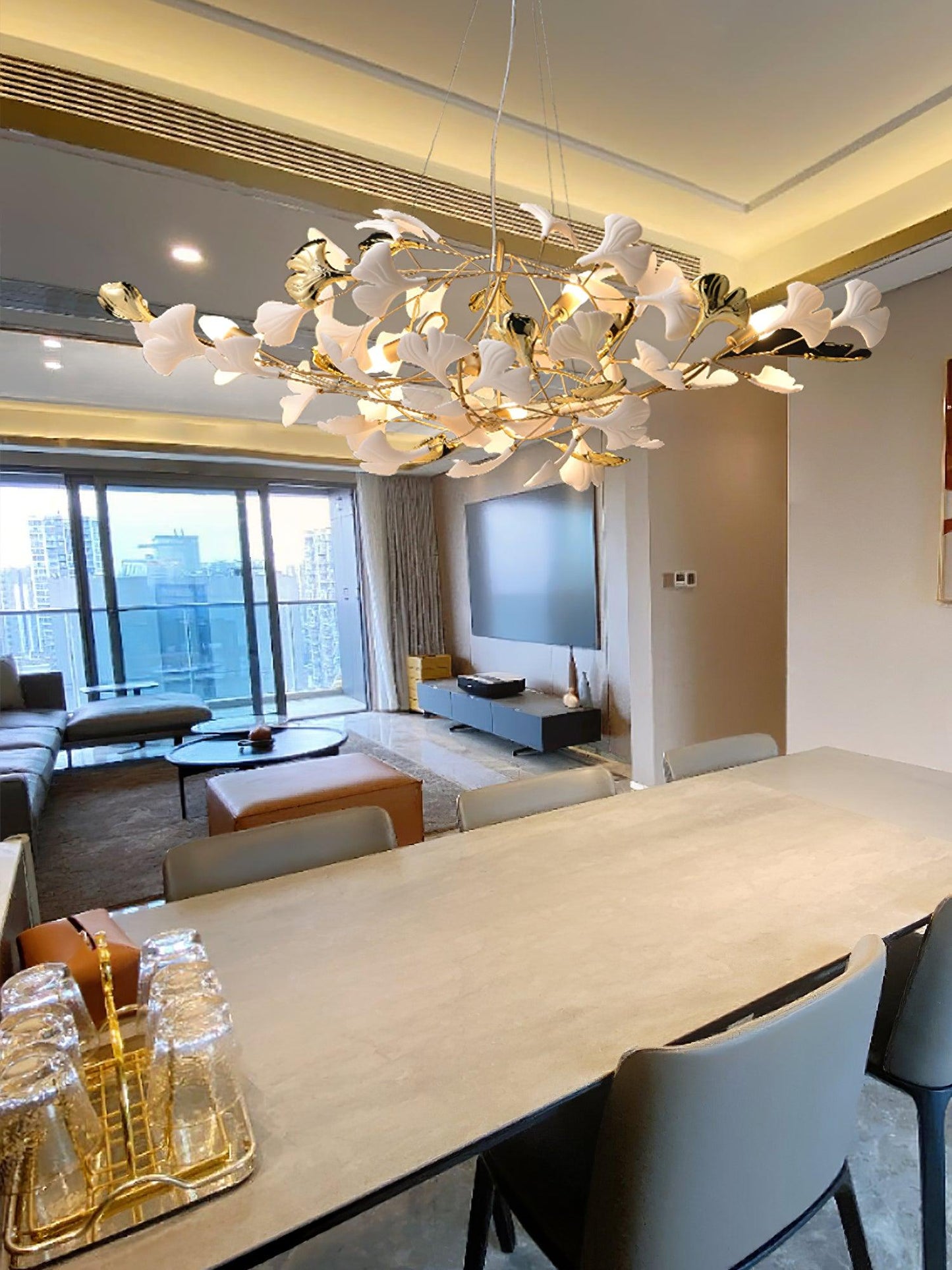 Gingko Cluster Chandelier - Modern Design, Adjustable Height, LED Ligh