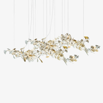 Elegant Gold & White Gingko Leaf Chandelier - Adjustable Height, LED C
