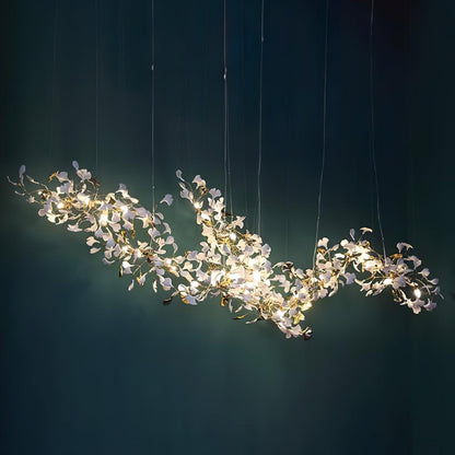 Elegant Gold & White Gingko Leaf Chandelier - Adjustable Height, LED C