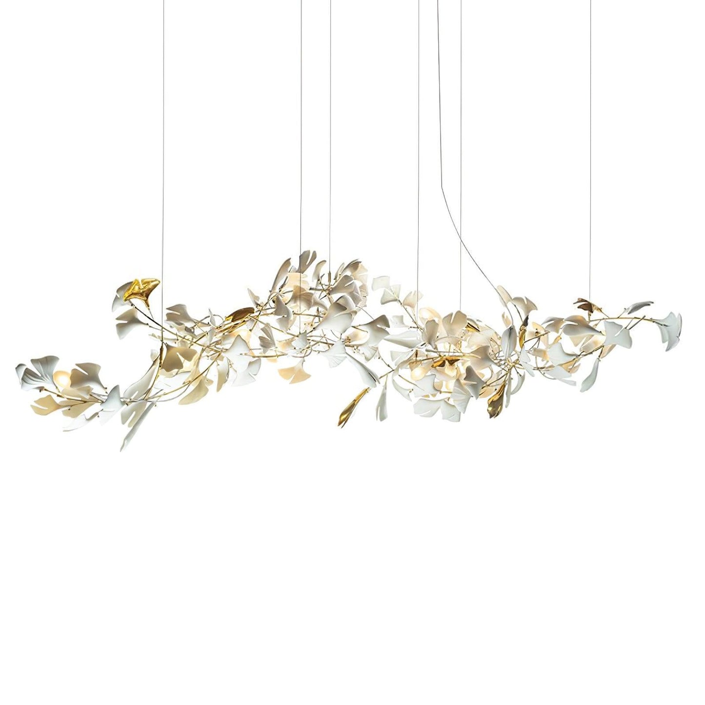 Elegant Gold & White Gingko Leaf Chandelier - Adjustable Height, LED C
