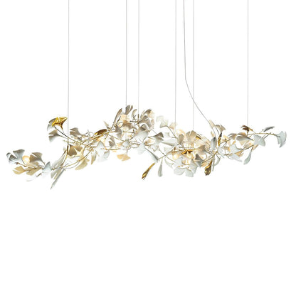 Elegant Gold & White Gingko Leaf Chandelier - Adjustable Height, LED C